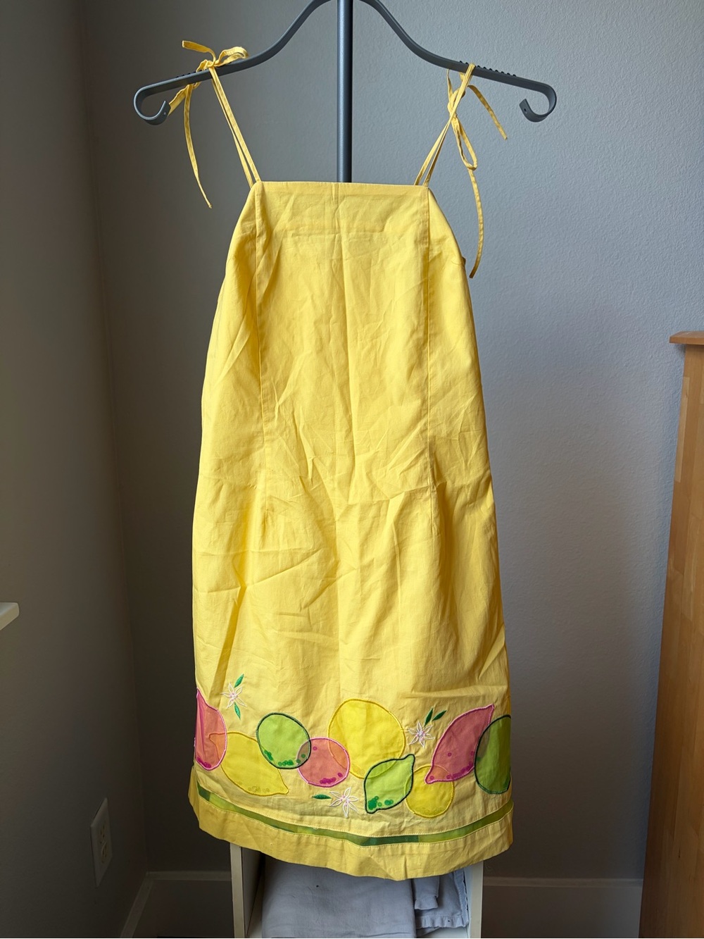 Vintage Lilly Pulitzer Yellow Worth Apron Shift Dress Lemon Lime Applique Size 4